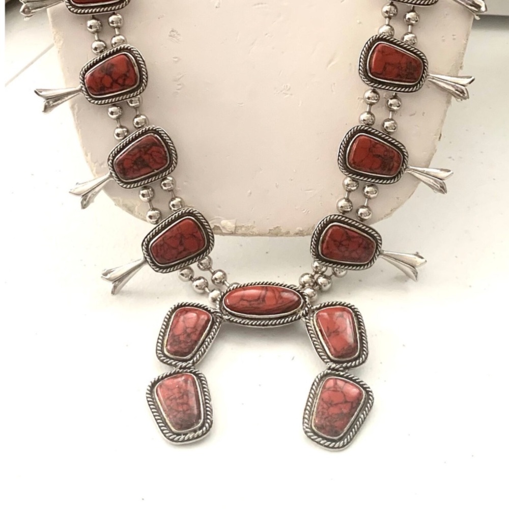 Goldette Silver and Red Stone Necklace